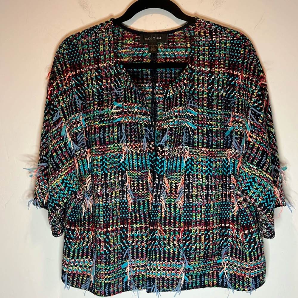 St. John Collection Dara Fringe Knit Kimono Jacket Women’s Size L